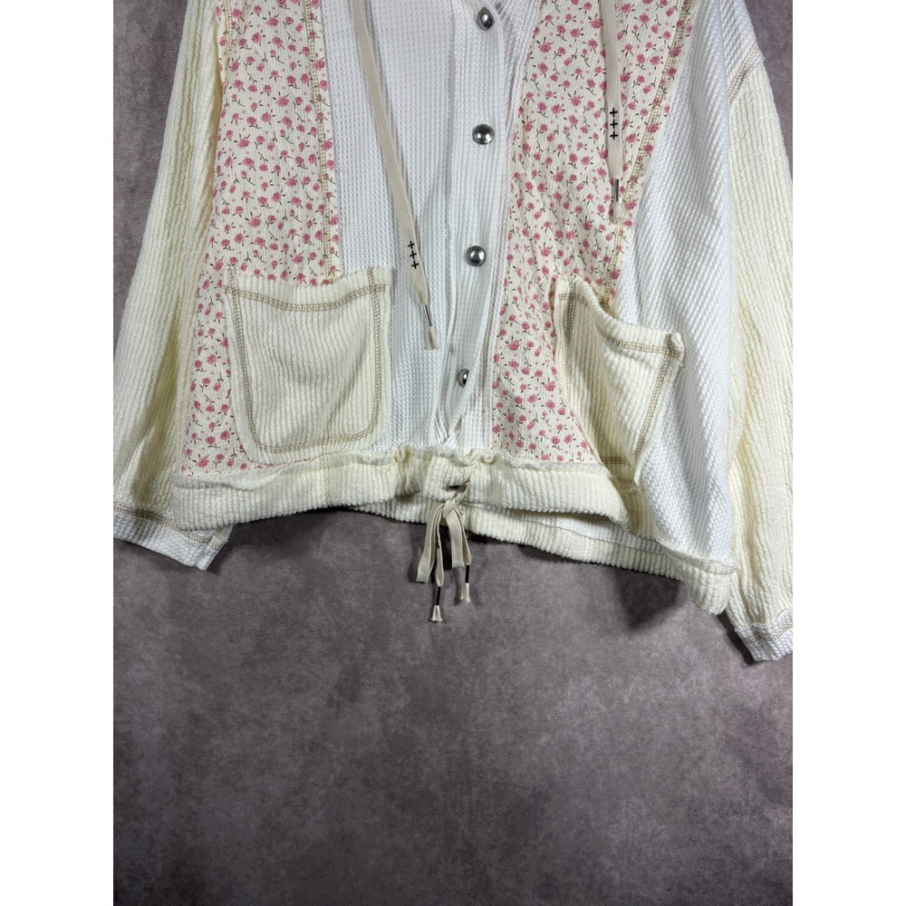 POL Jacket Women M White Floral Waffle Knit Mixed Media Boho Shacket Cottagecore - Picture 3 of 9